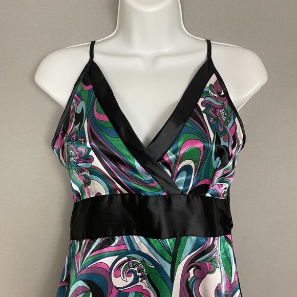 Vintage Y2K Dress Retro Print Flower Power V-Neck Mini A-Line Sleeveless Black - Picture 4 of 13
